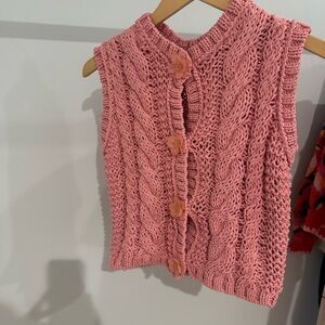 Zara Pink Cable Knit Cardigan Vest